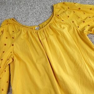 A New Day Yellow Eyelet Sleeve Peasant Blouse XXL Women Mustard Scoop Neck Top